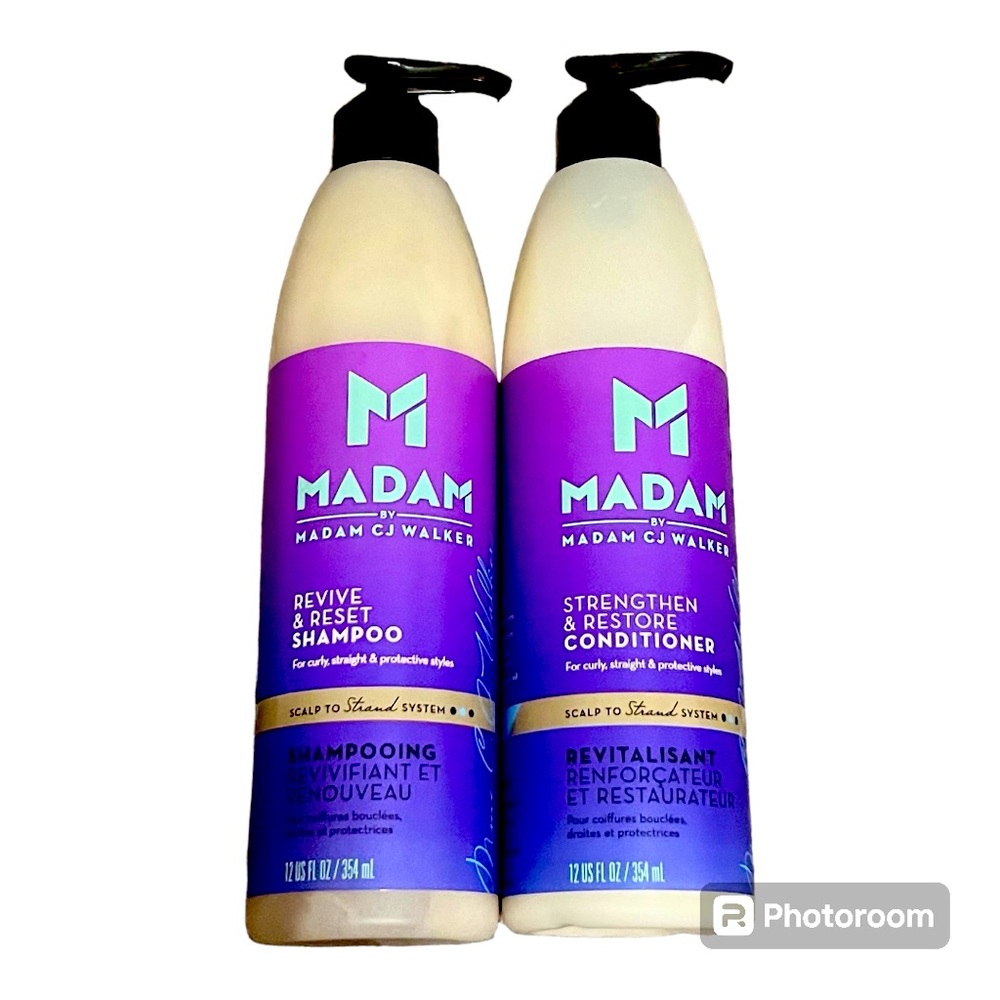 MADAM by Madam C.J. Walker Revive Shampoo and Strengthen Conditioner for hair.
